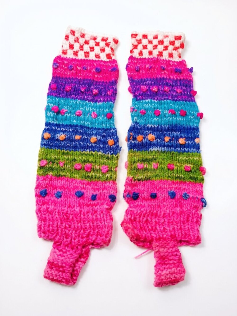 Hand-knitted, multicolored, warm winter leg warmers